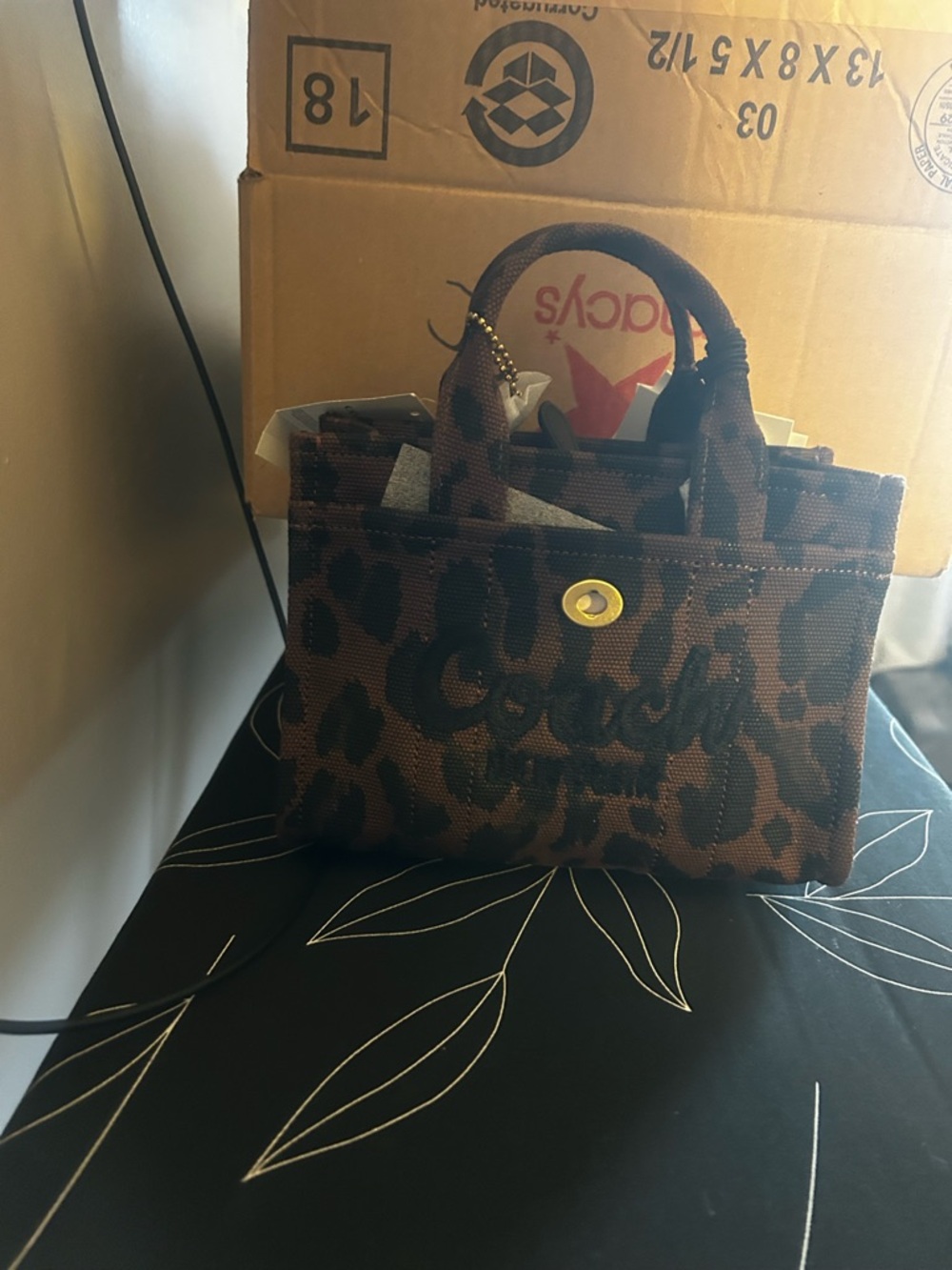 Coach Cargon20 Brown and Black Leopard Print Canvas Tote - Picture 2 of 3